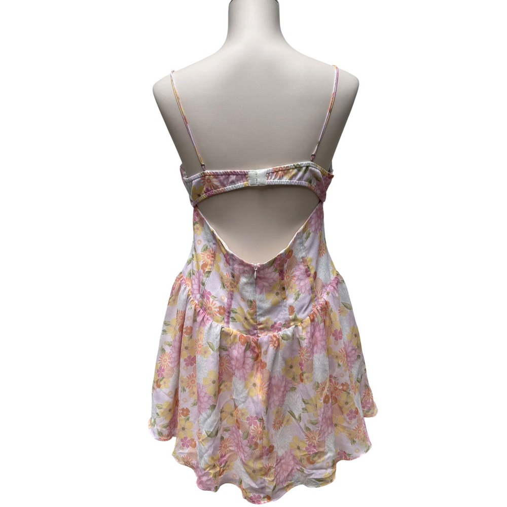 For Love & Lemons Carrie Corset Mini Dress XL Pink Floral Coquette Ruffle Pastel - Picture 6 of 11